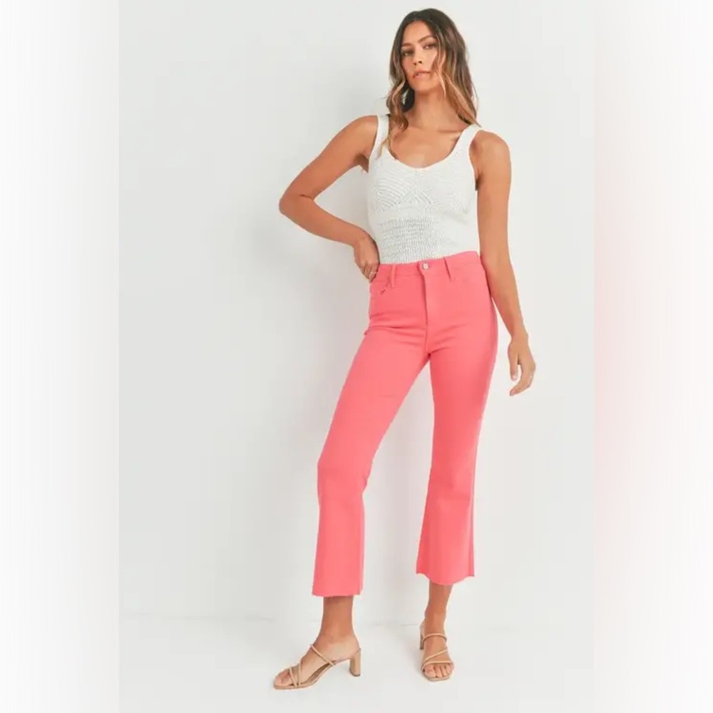 JUST BLACK DENIM HIGH RISE TONAL DENIM CROPPED FLARE JEANS